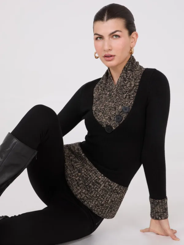 Contrast Cowl Neck Tunic Sweater sold by Suzy Shier