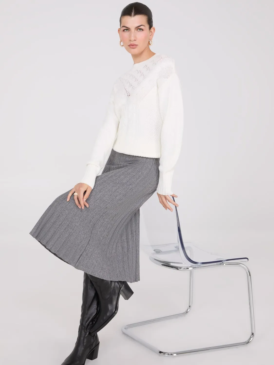 Pleated Knit Sweater Midi Skirt sold by Suzy Shier