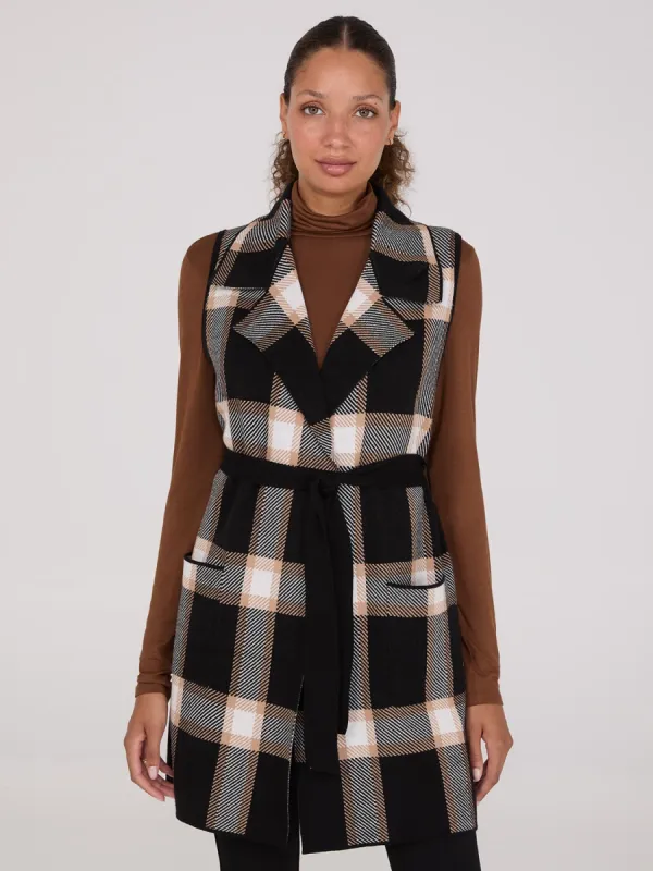 Sleeveless Open-Front Plaid Duster sold by Suzy Shier