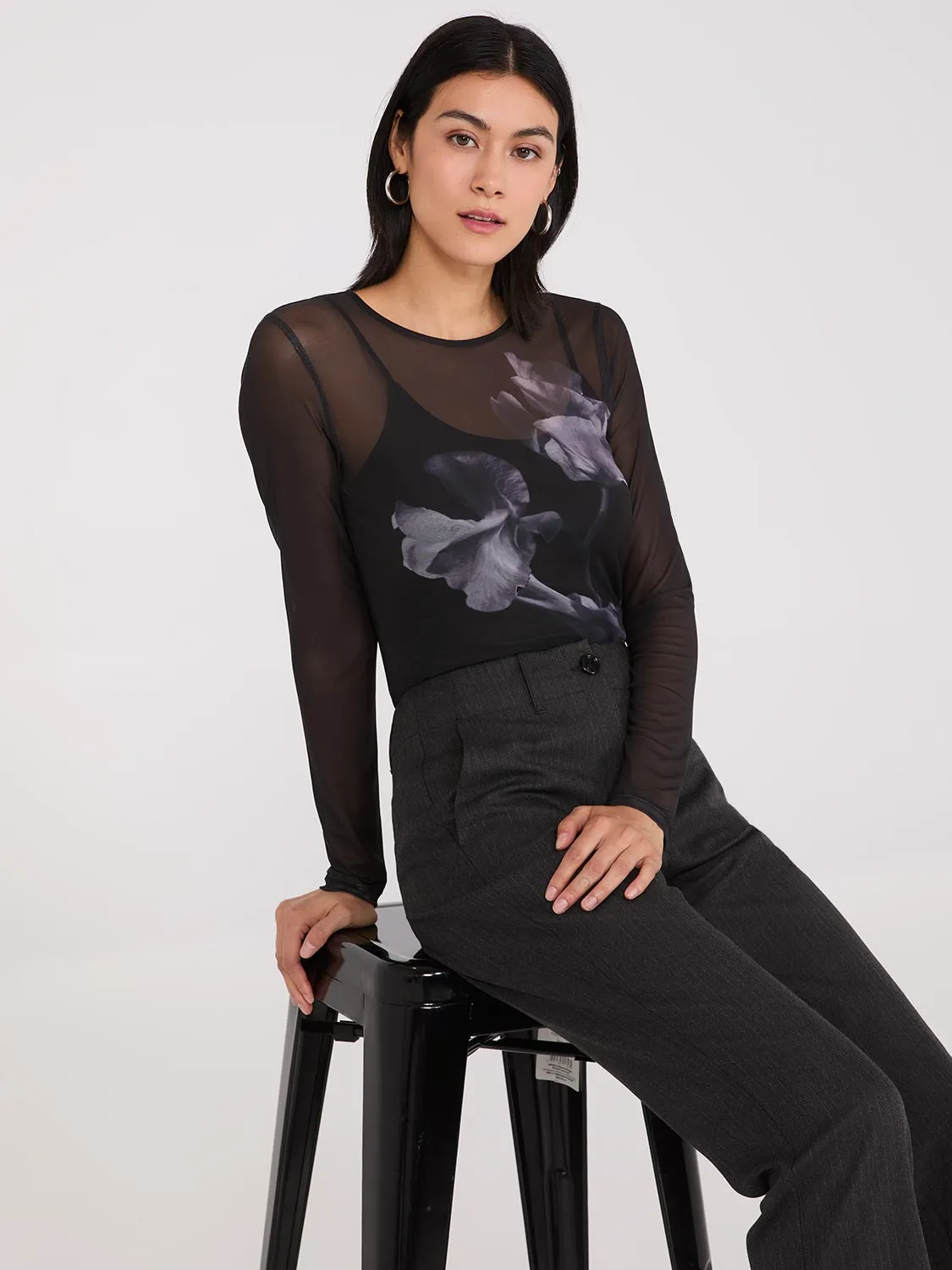 Floral Placement Mesh Top With Cami sold by Suzy Shier product image thumbnail 3