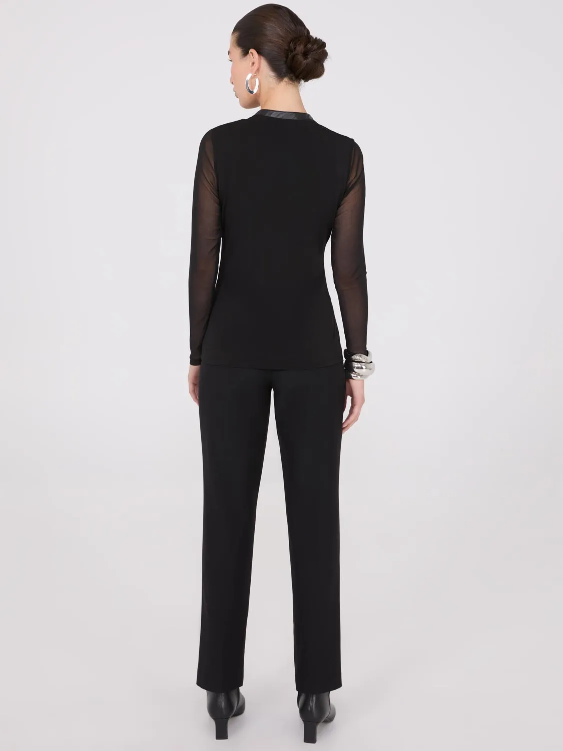 Faux Leather Collared Top With Mesh Sleeves sold by Suzy Shier product image thumbnail 4