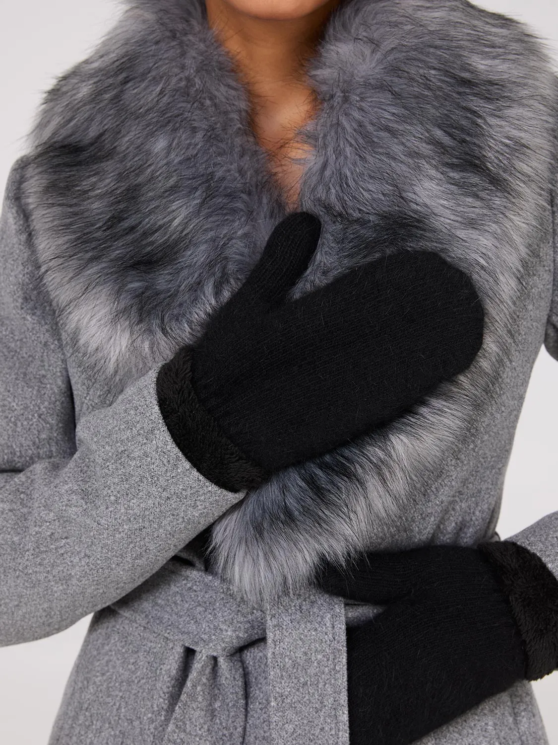 Fuzzy Mittens With Faux Fur Cuffs sold by Suzy Shier