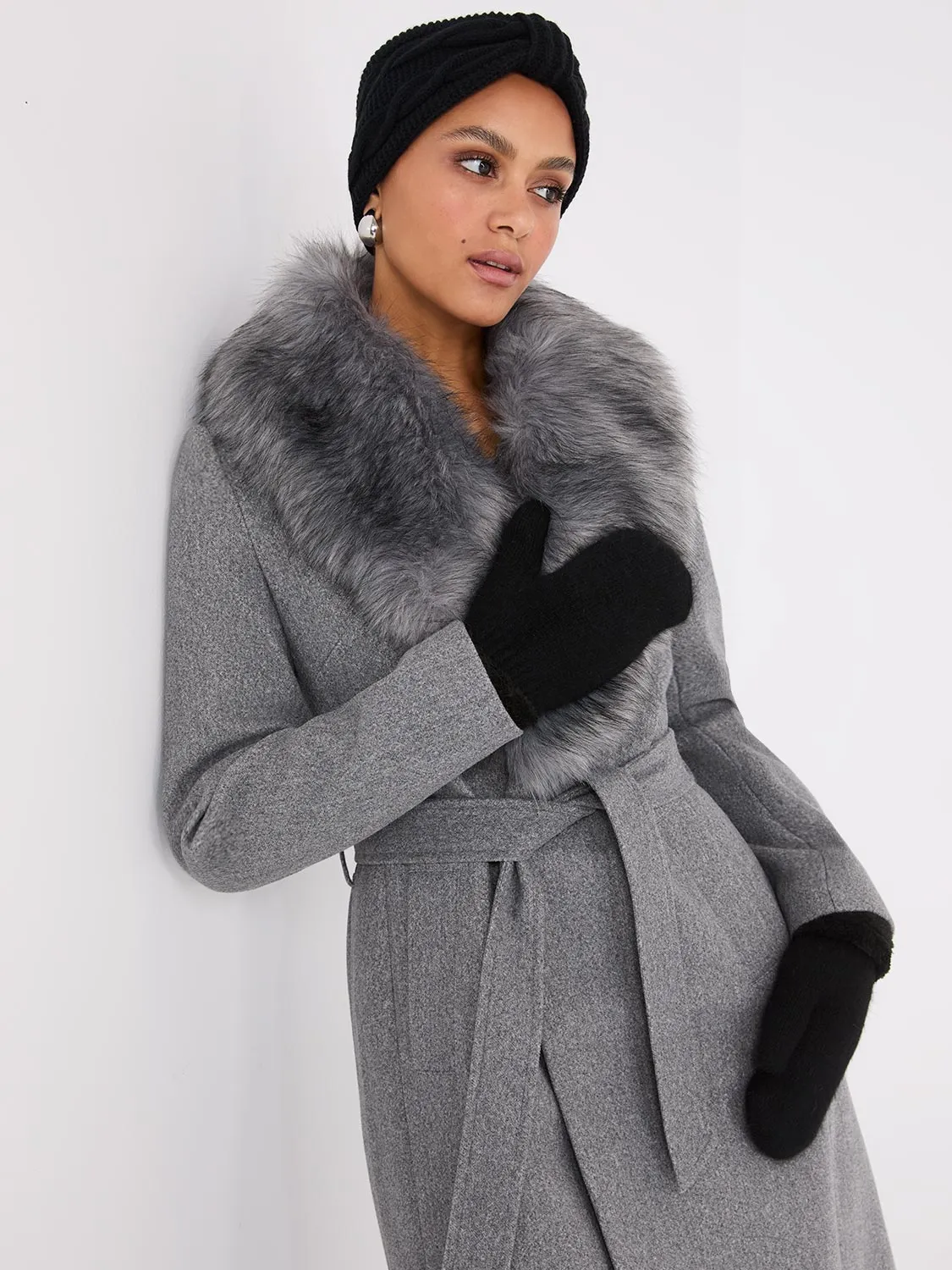 Fuzzy Mittens With Faux Fur Cuffs sold by Suzy Shier product image thumbnail 2