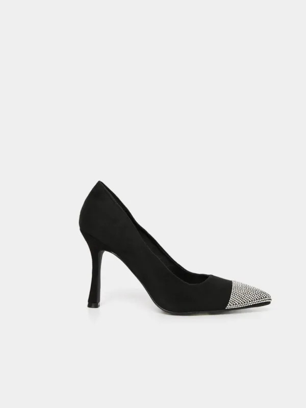 Pointed Toe Faux Suede & Jewelled High Heel Pump sold by Suzy Shier