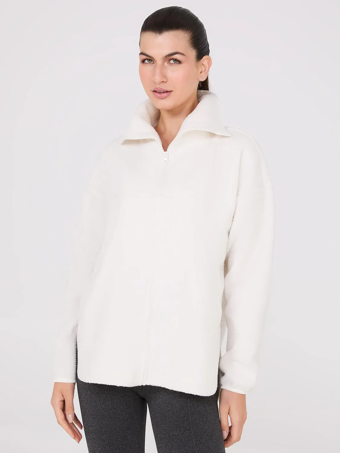 Zip-Front Sherpa Sweater sold by Suzy Shier