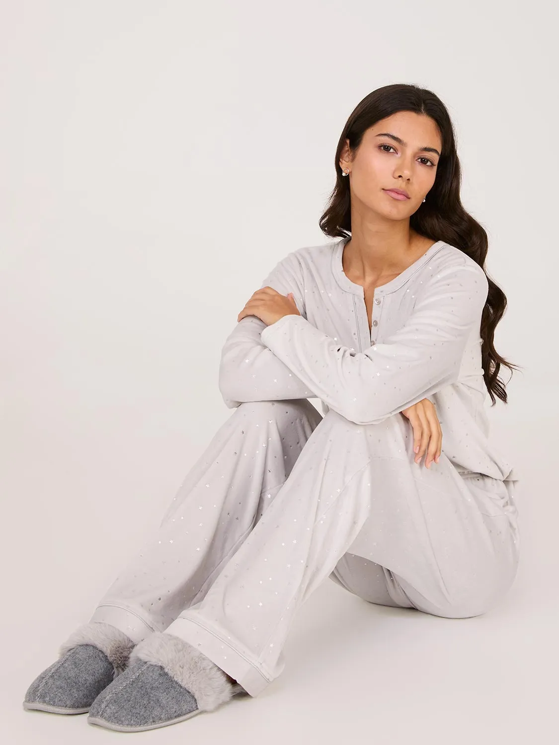 Foil Star Print Velour Pajama Set sold by Suzy Shier