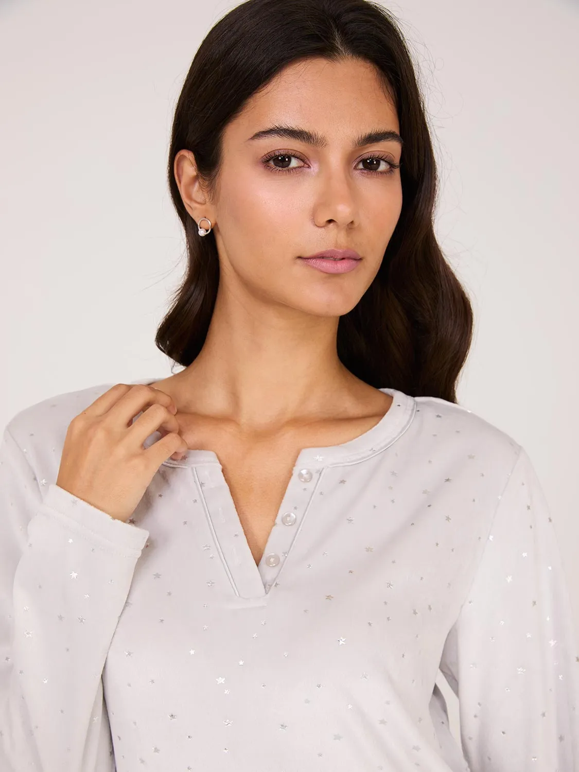 Foil Star Print Velour Pajama Set sold by Suzy Shier product image thumbnail 3