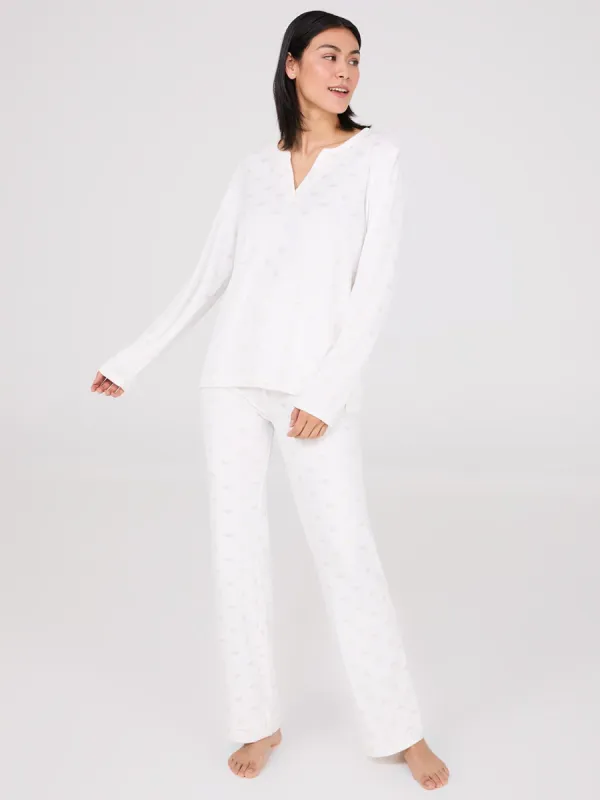 Foil Heart Print Velour Pajama Set sold by Suzy Shier