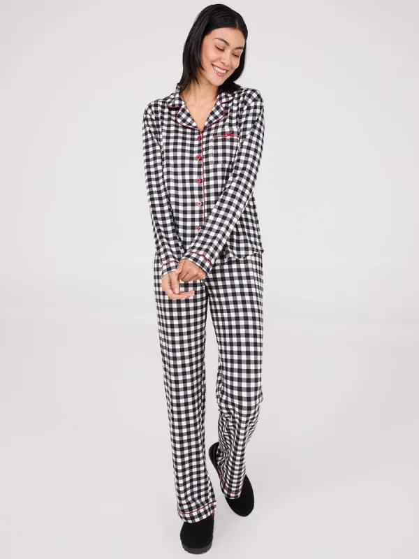 Plaid Print Button-Down Pajama Set sold by Suzy Shier