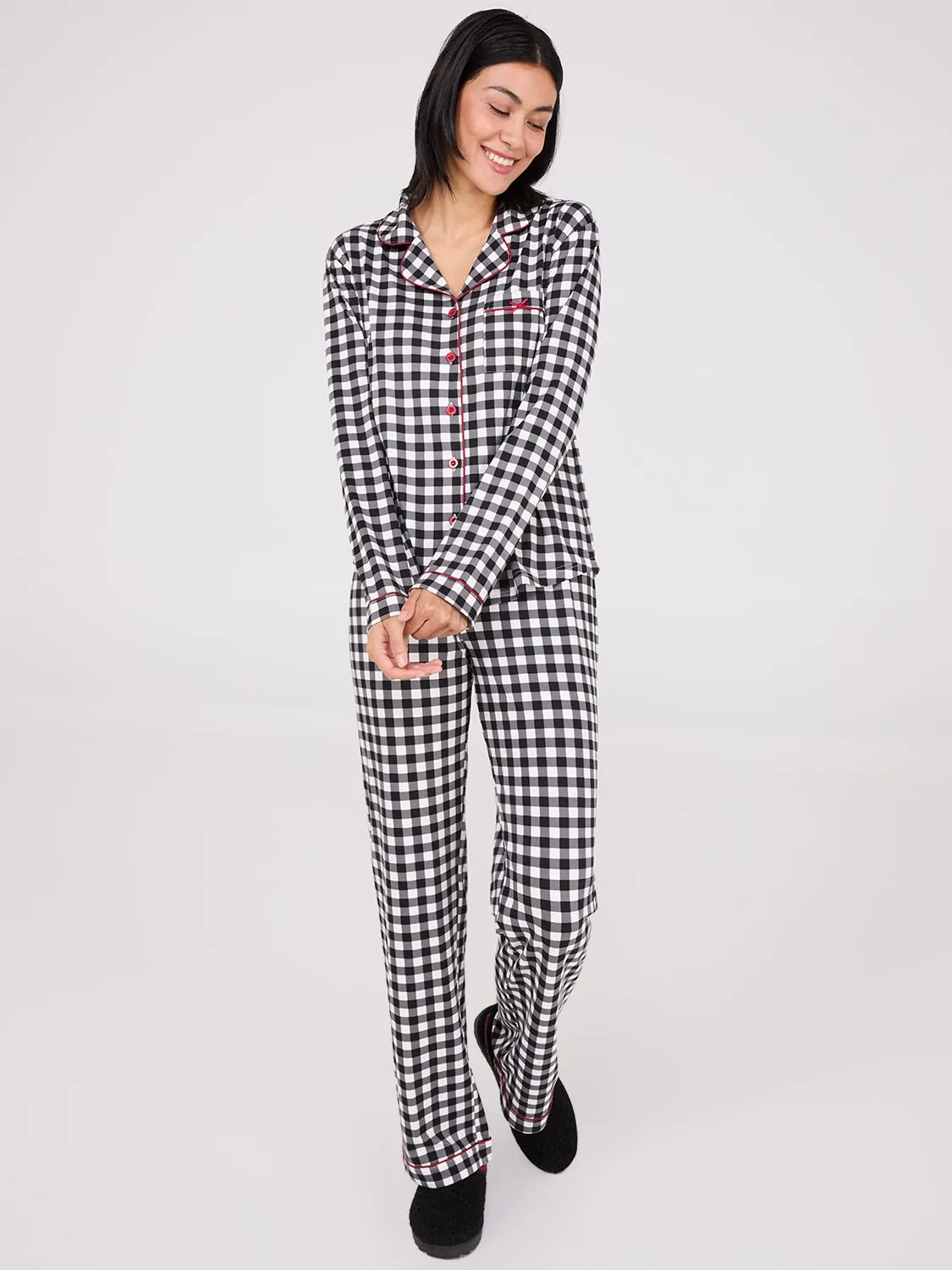 Plaid Print Button-Down Pajama Set sold by Suzy Shier