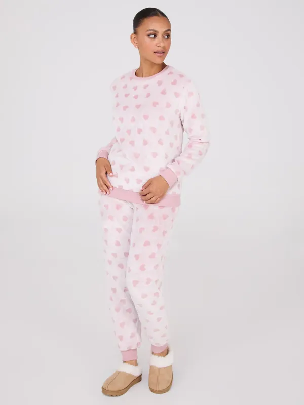 Embossed Heart Pattern Plush Pajama Set sold by Suzy Shier