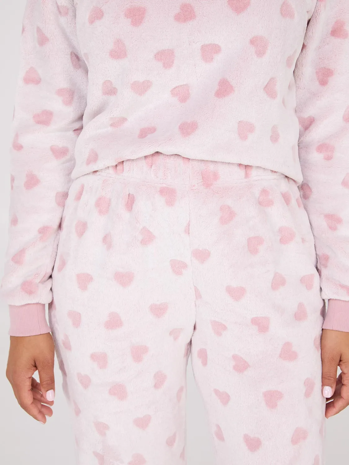 Embossed Heart Pattern Plush Pajama Set sold by Suzy Shier product image thumbnail 2