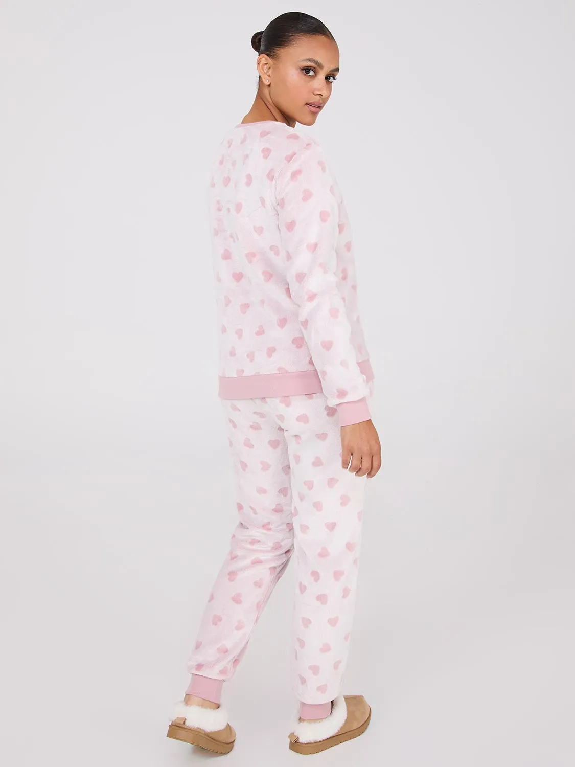 Embossed Heart Pattern Plush Pajama Set sold by Suzy Shier product image thumbnail 5