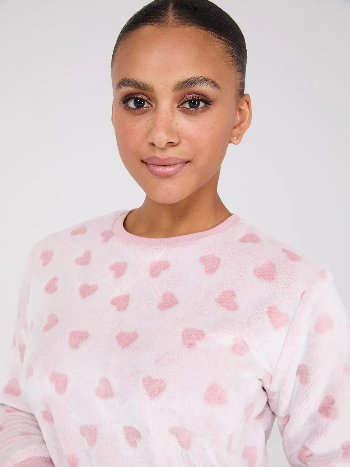 Embossed Heart Pattern Plush Pajama Set sold by Suzy Shier product image thumbnail 3