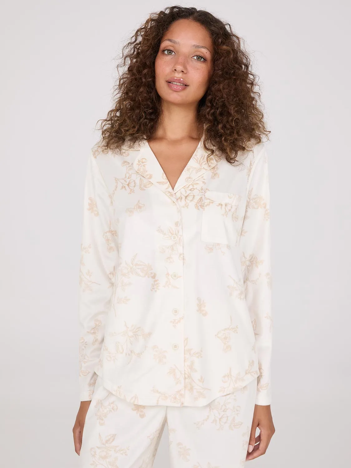 Floral Print Velour Button-Down Pajama Set sold by Suzy Shier product image thumbnail 3