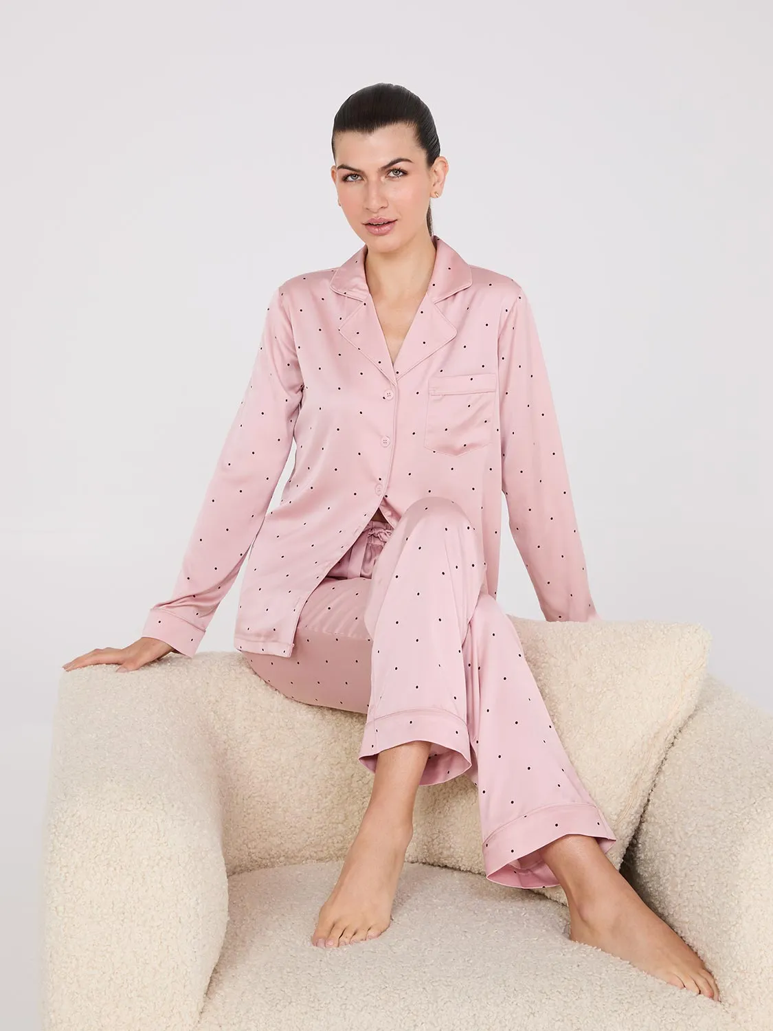 Satin Polka Dot Print Pajama Set sold by Suzy Shier