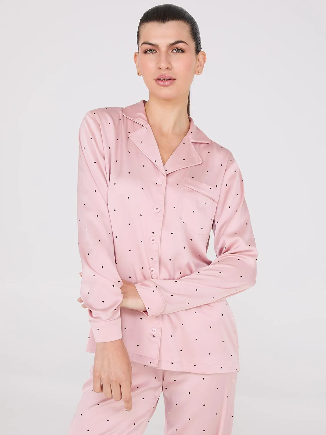 Satin Polka Dot Print Pajama Set sold by Suzy Shier product image thumbnail 3