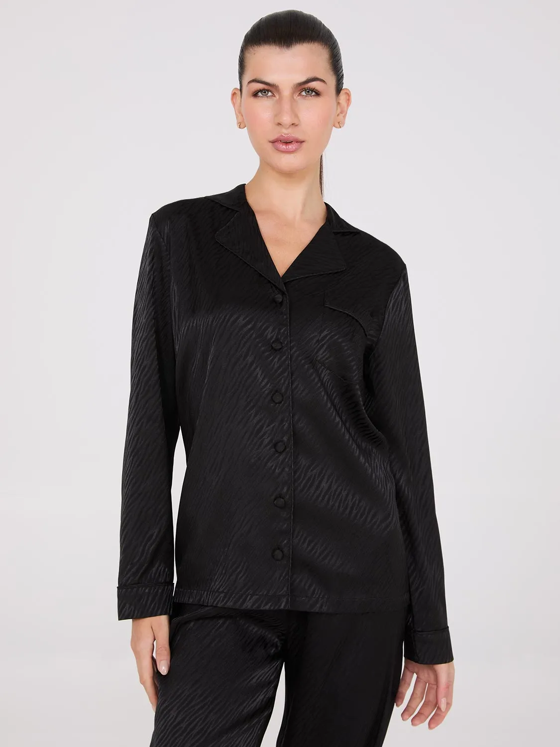 Satin Jacquard Button-Down Pajama Set sold by Suzy Shier product image thumbnail 2