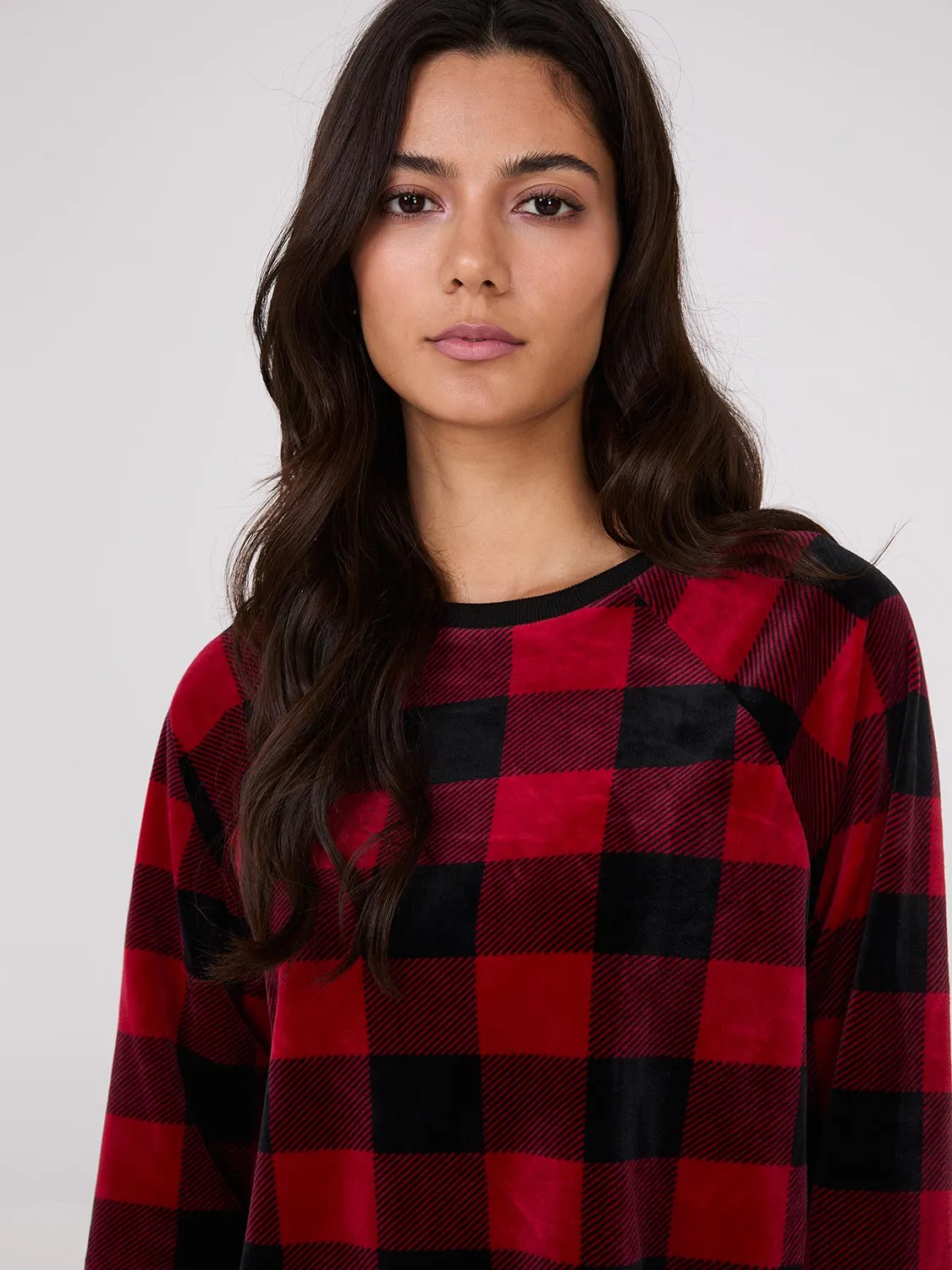 Plaid Print Velour Pajama Set sold by Suzy Shier product image thumbnail 3