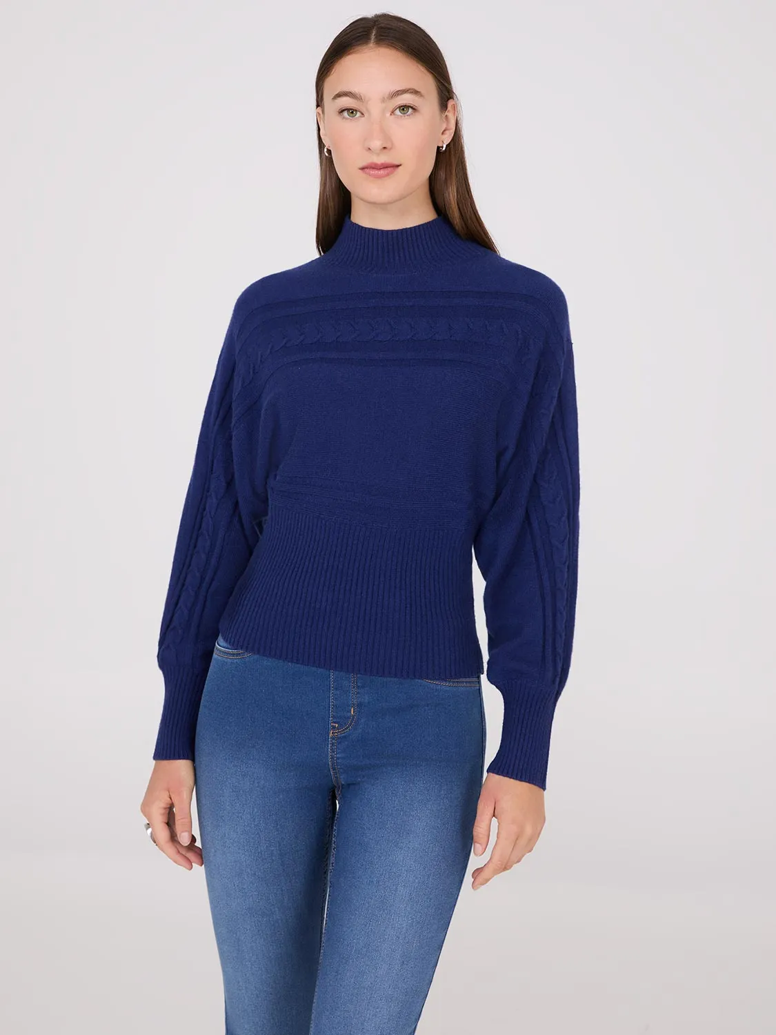 Cable Knit Mock Neck Dolman Sleeve Sweater sold by Suzy Shier product image thumbnail 5