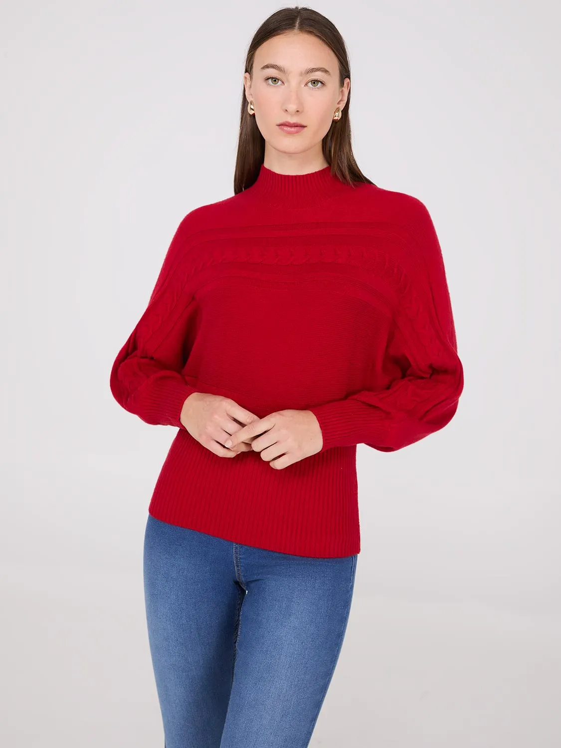 Cable Knit Mock Neck Dolman Sleeve Sweater sold by Suzy Shier