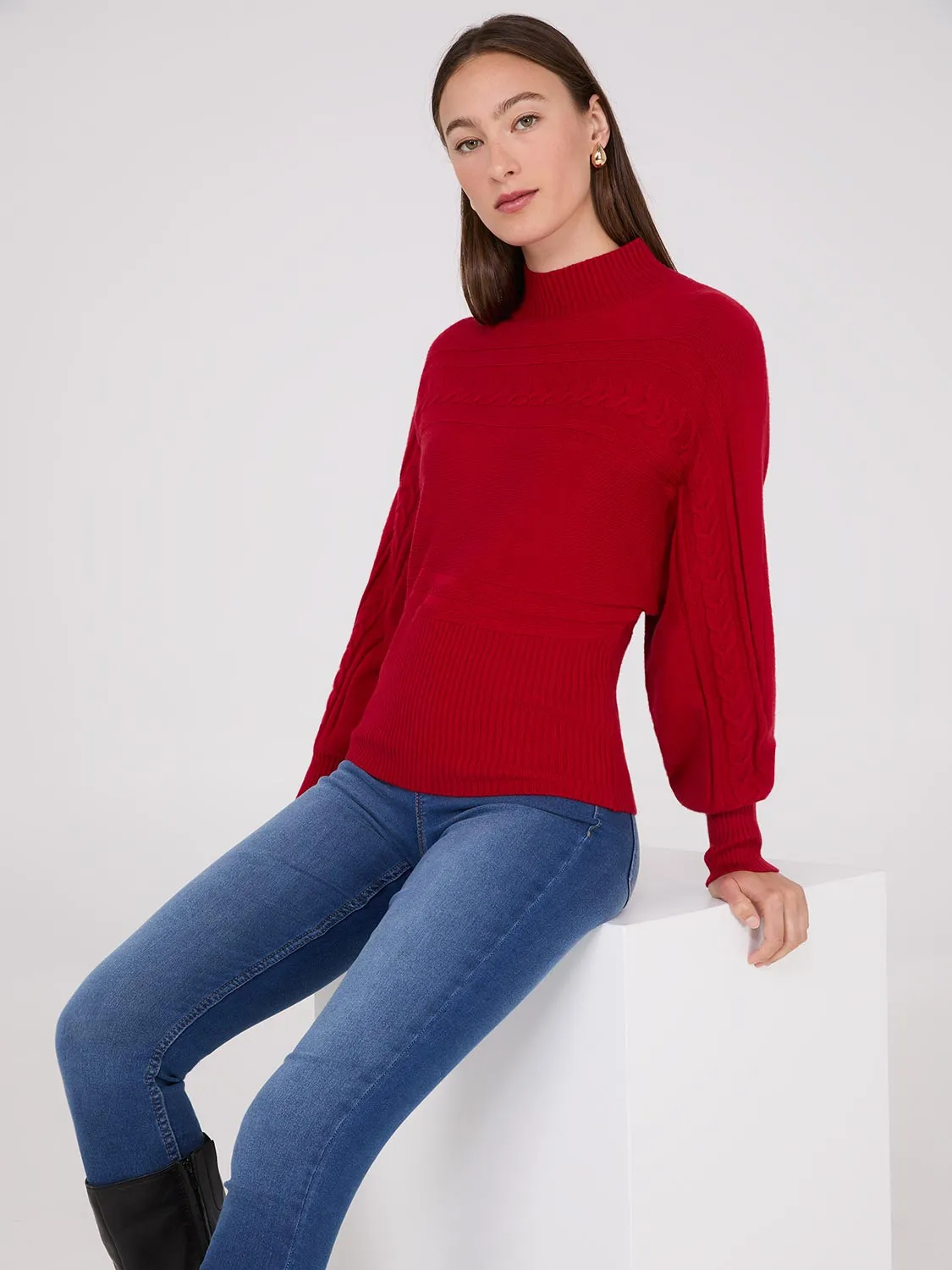 Cable Knit Mock Neck Dolman Sleeve Sweater sold by Suzy Shier product image thumbnail 3