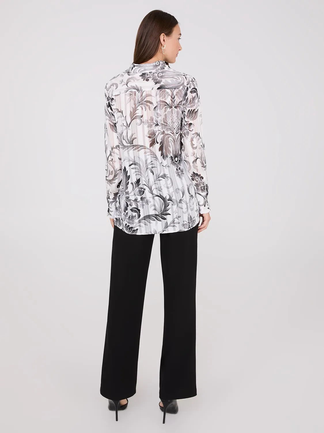 Floral Print Metallic Shadow Stripe Chiffon Blouse sold by Suzy Shier product image thumbnail 4