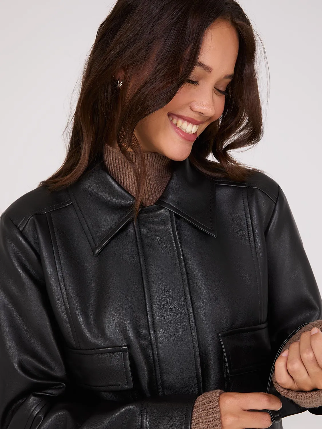 Faux Leather Jacket With Shearling Collar sold by Suzy Shier product image thumbnail 5