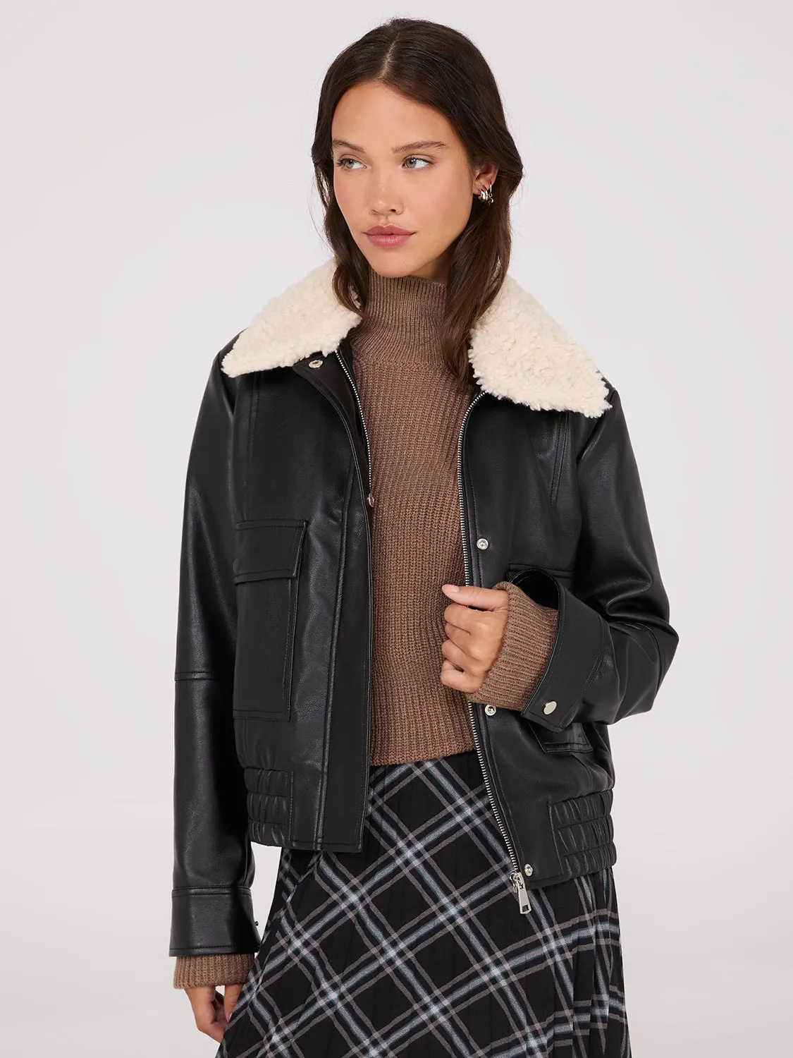 Faux Leather Jacket With Shearling Collar sold by Suzy Shier product image thumbnail 3