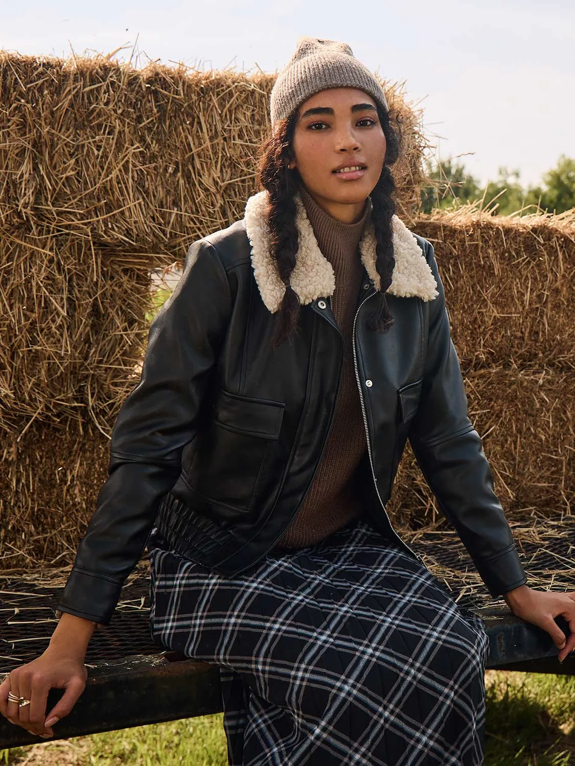 Faux Leather Jacket With Shearling Collar sold by Suzy Shier