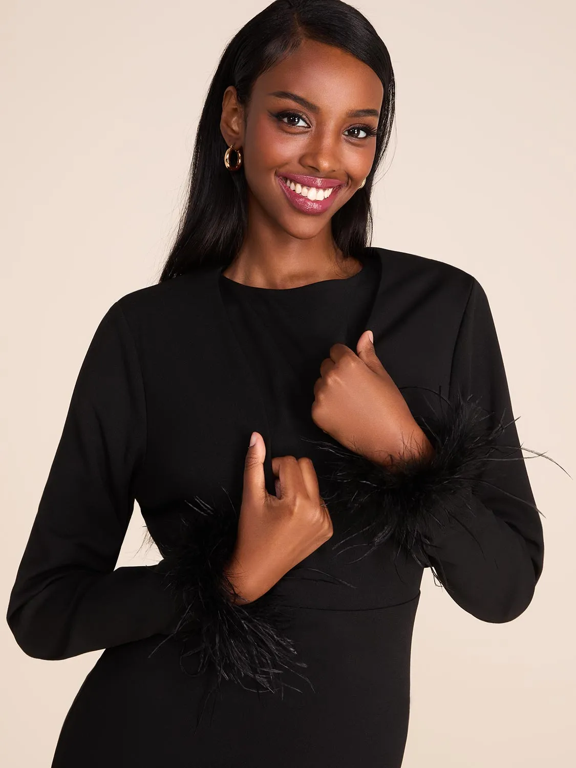 Long Sleeve Cover-Up With Feather Cuffs sold by Suzy Shier