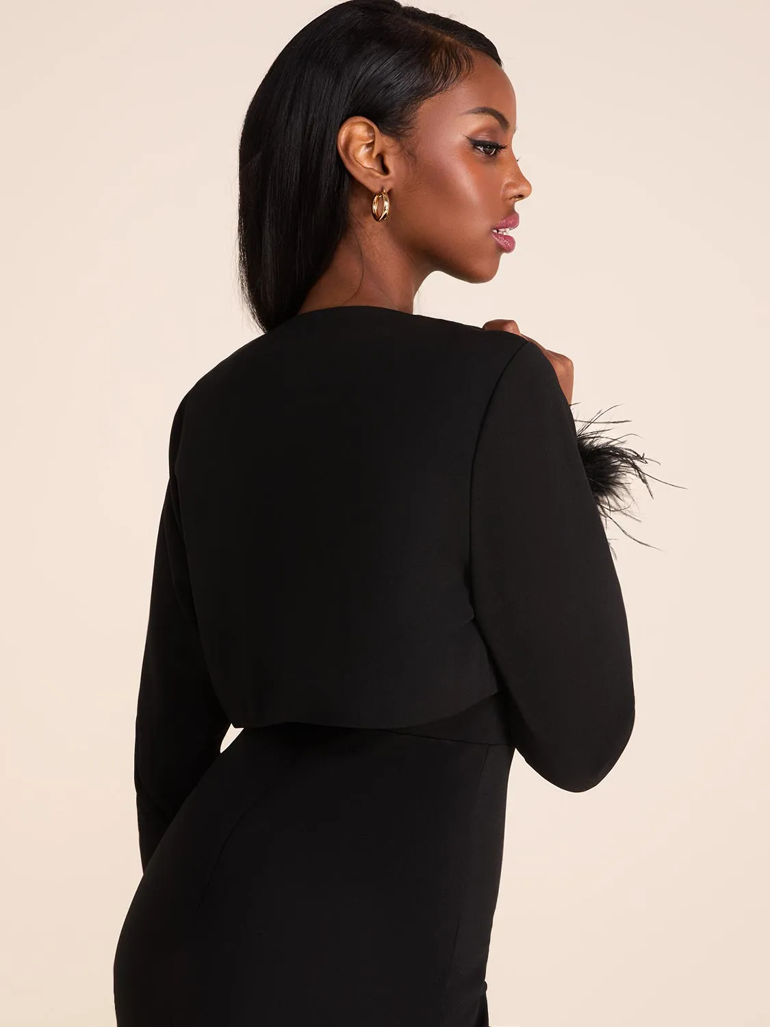 Long Sleeve Cover-Up With Feather Cuffs sold by Suzy Shier product image thumbnail 4