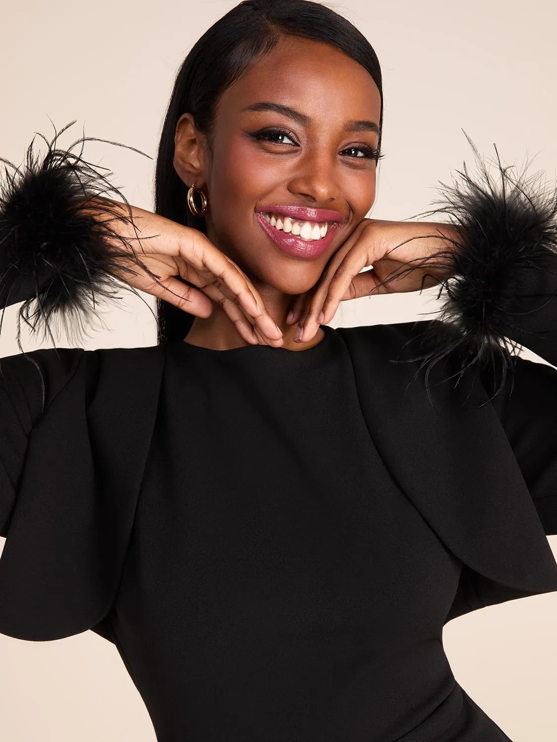 Long Sleeve Cover-Up With Feather Cuffs sold by Suzy Shier product image thumbnail 2