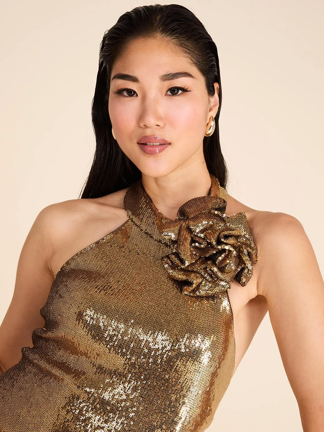 Sequin Halter Neck Mini Dress With Rosette sold by Suzy Shier product image thumbnail 3