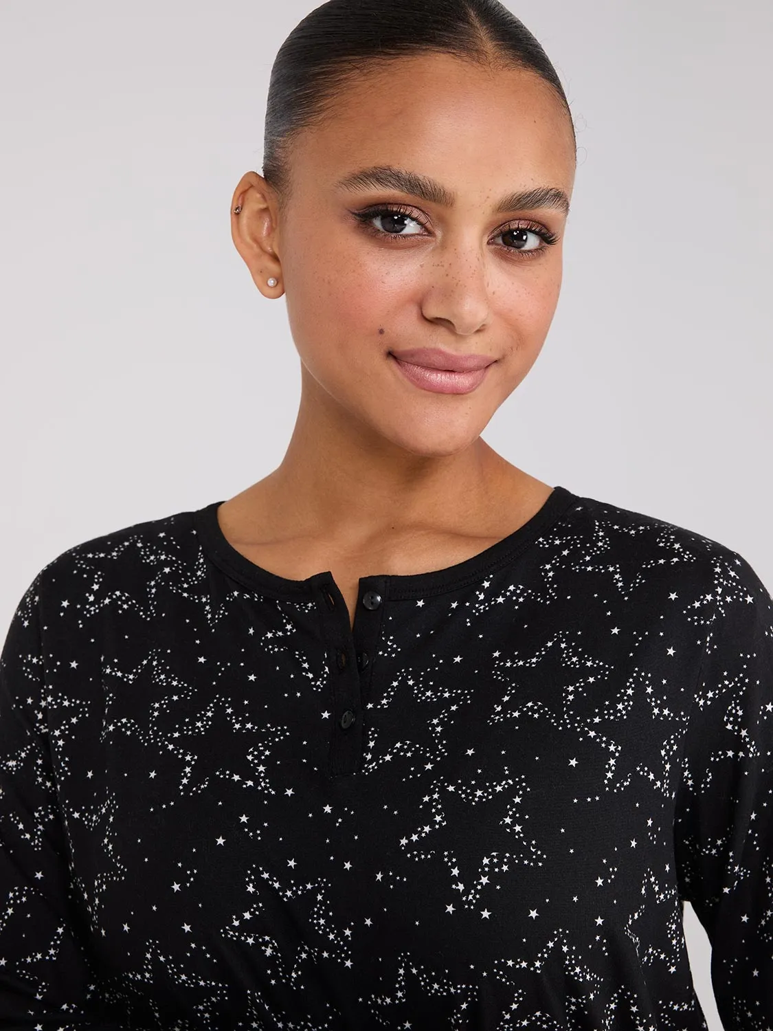 Star Print Henley Pajama Set sold by Suzy Shier product image thumbnail 3