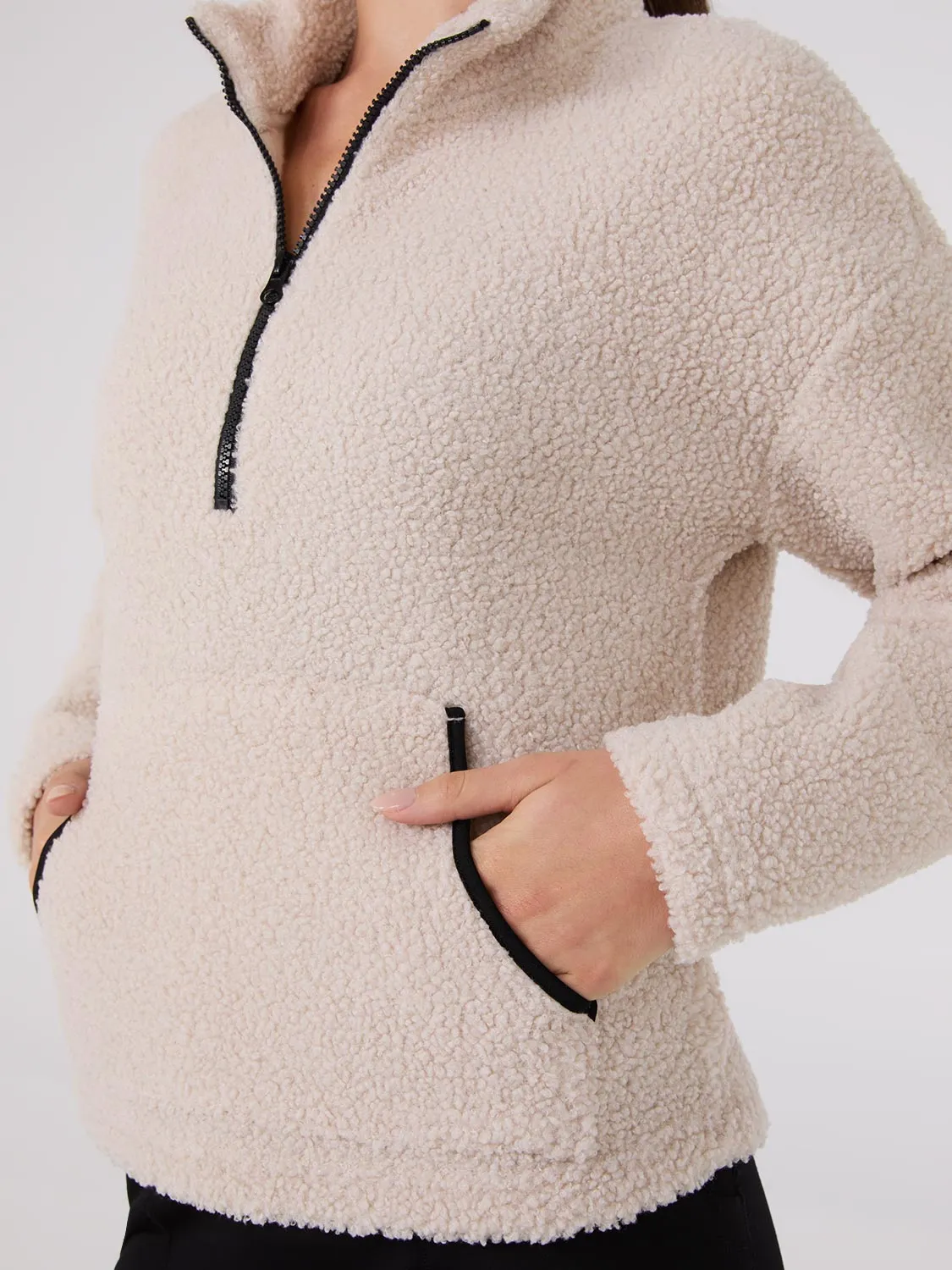Contrast Piping Half-Zip Sherpa Sweater sold by Suzy Shier product image thumbnail 3