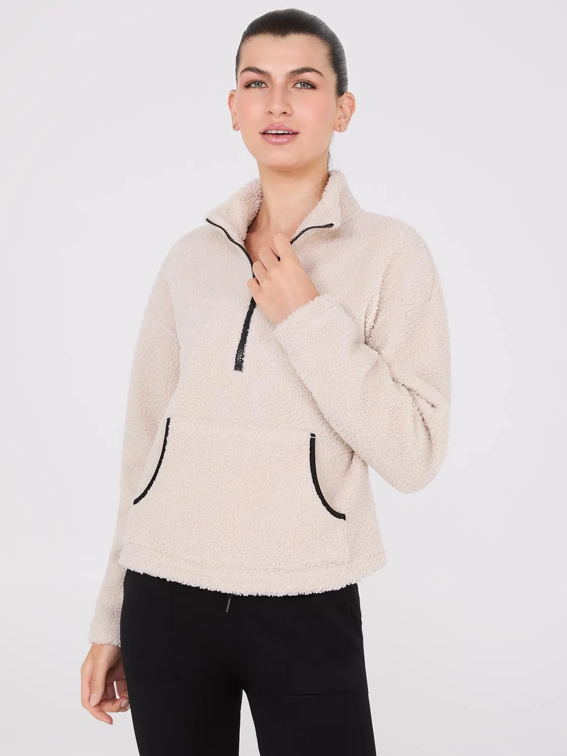 Contrast Piping Half-Zip Sherpa Sweater sold by Suzy Shier product image thumbnail 4