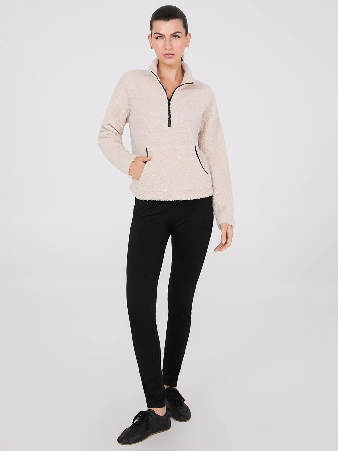 Contrast Piping Half-Zip Sherpa Sweater sold by Suzy Shier product image thumbnail 2