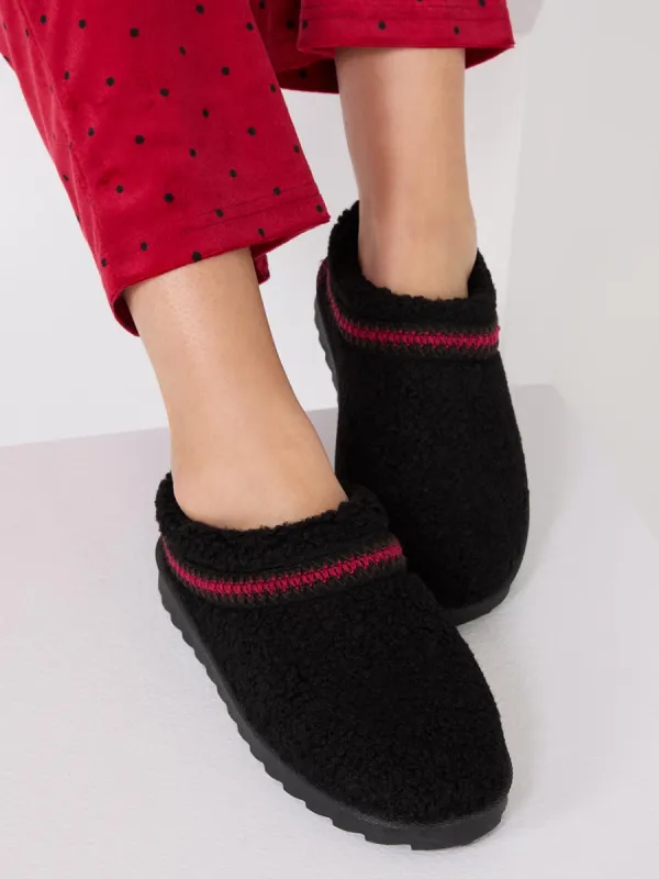 Faux Fur Lined Suede Slippers sold by Suzy Shier
