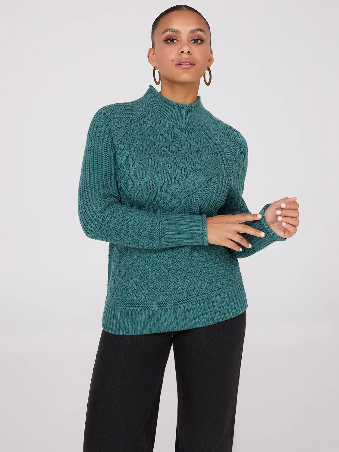 Multi Cable Knit Mock Neck Sweater sold by Suzy Shier product image thumbnail 5