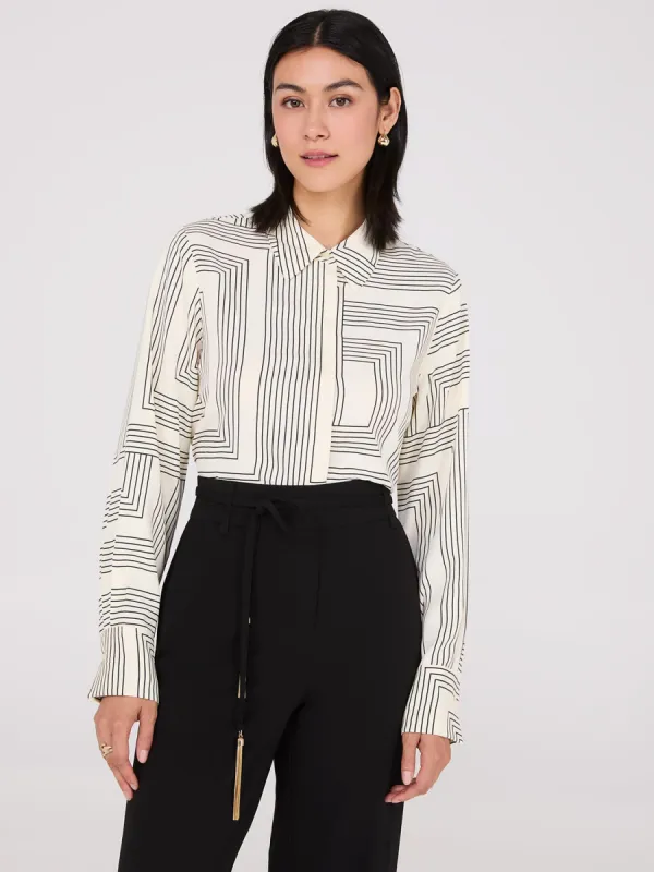 Geo Print Rounded Hem Blouse sold by Suzy Shier