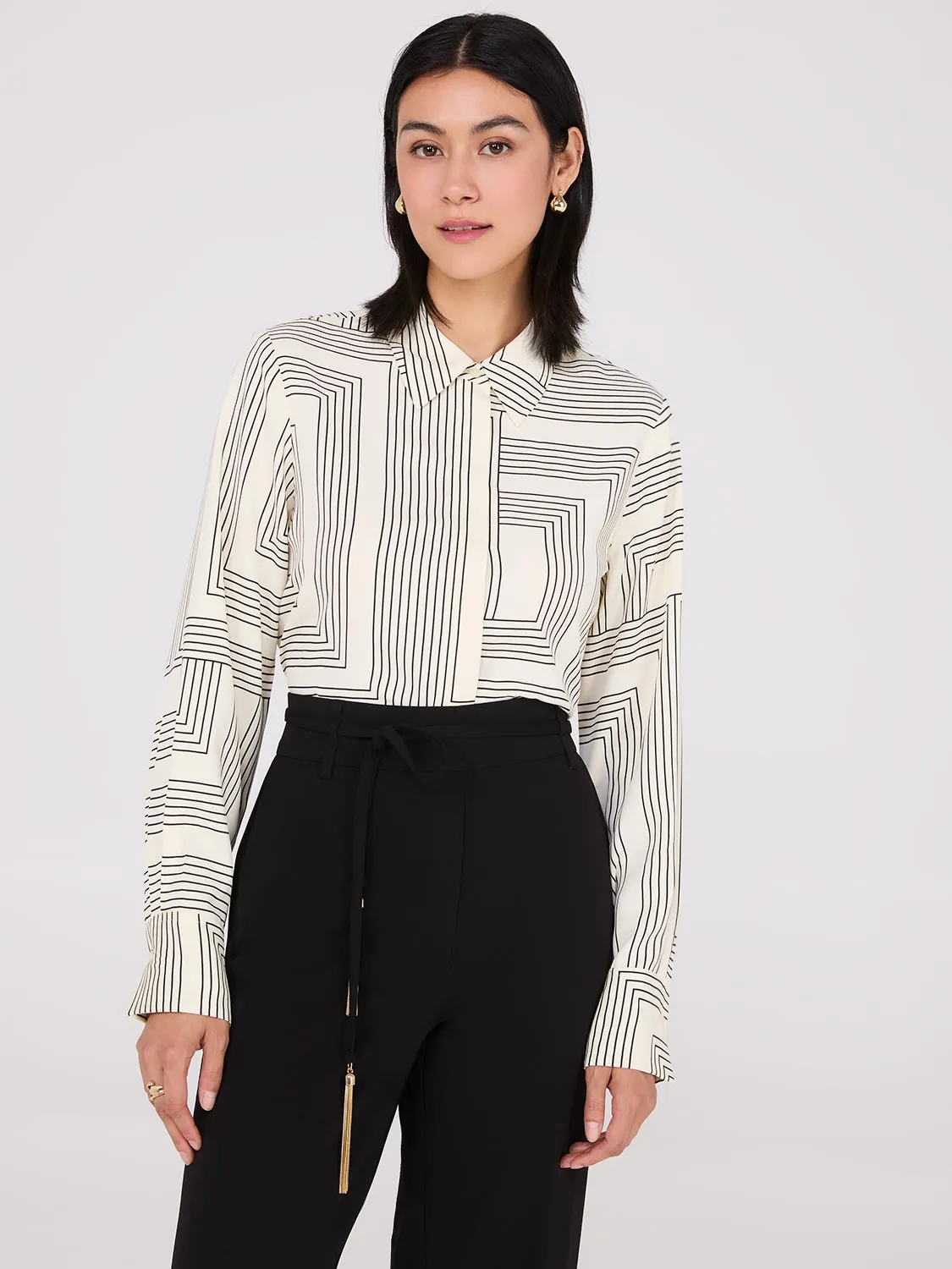 Geo Print Rounded Hem Blouse sold by Suzy Shier