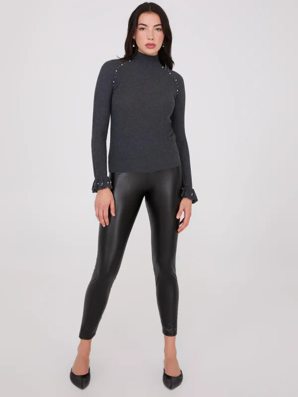 Mock Neck Sweater With Pearl Details sold by Suzy Shier