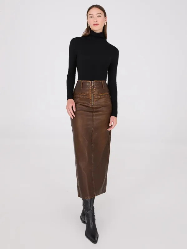Distressed Faux Leather Maxi Pencil Skirt sold by Suzy Shier
