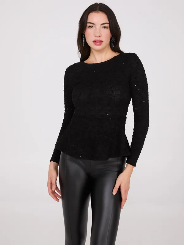 Sequin Boucle Peplum Top sold by Suzy Shier
