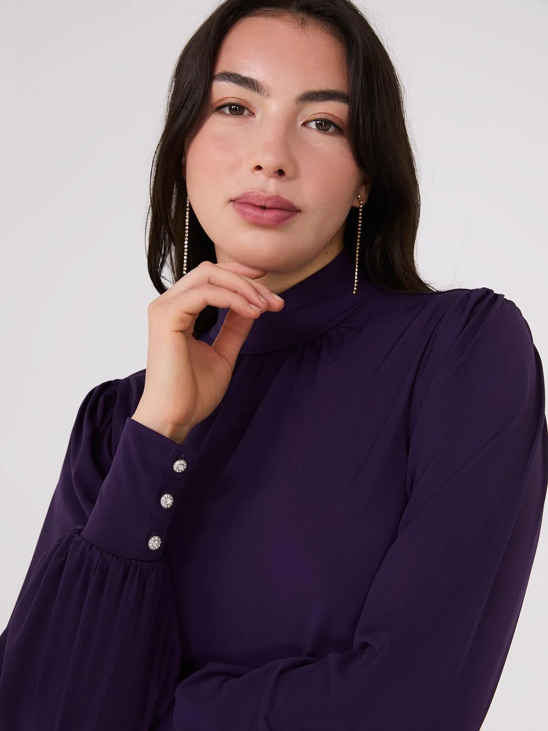 Long Balloon Sleeve Mock Neck Blouse sold by Suzy Shier product image thumbnail 2