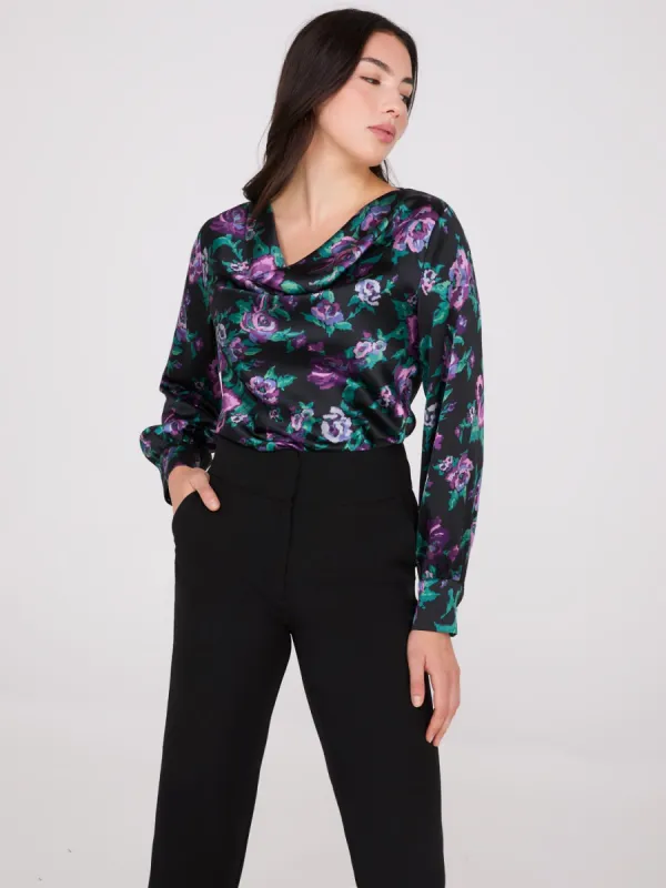 Satin Floral Print Cowl Neck Blouse sold by Suzy Shier