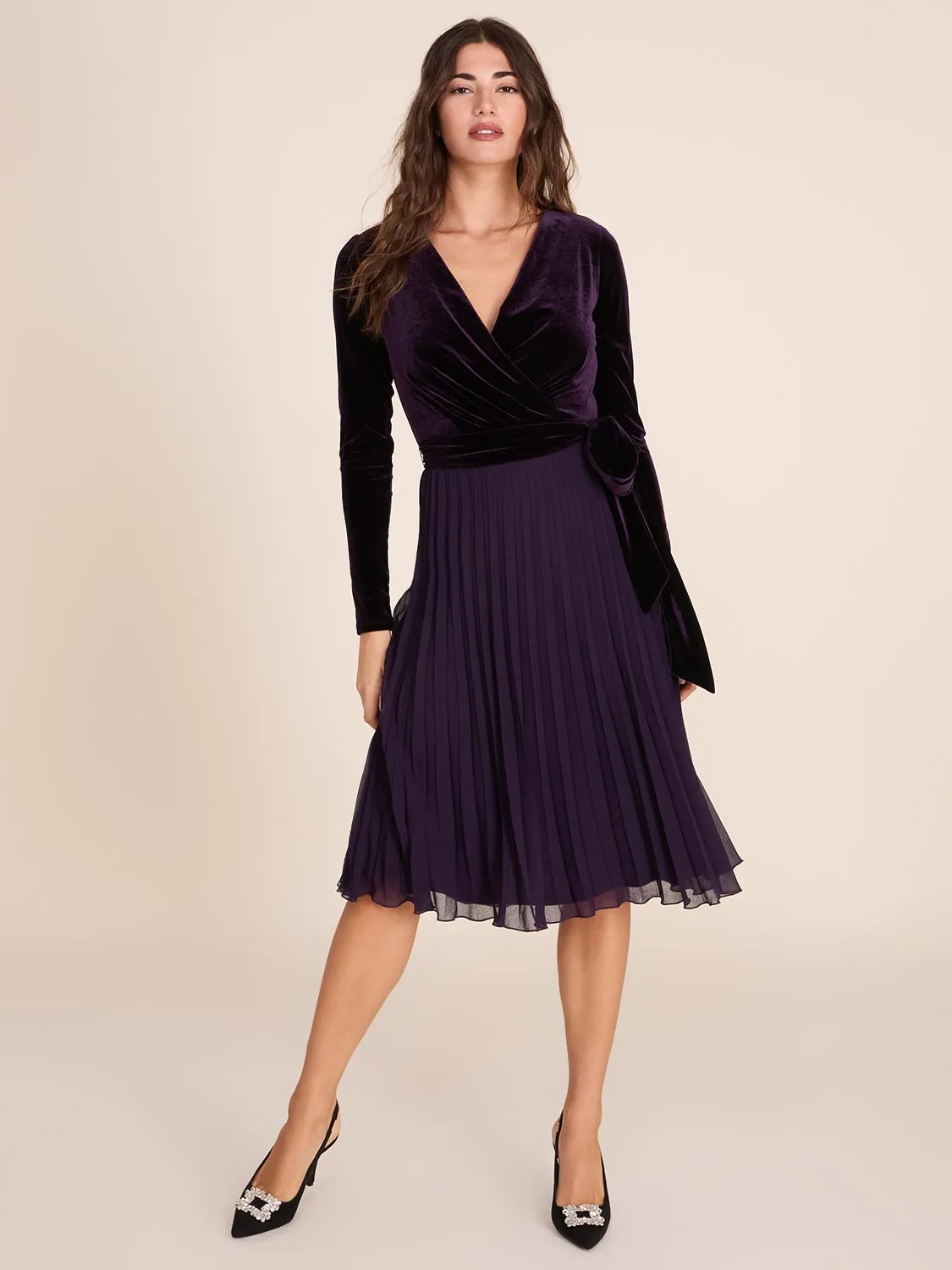 Velvet & Chiffon Fit & Flare Midi Dress sold by Suzy Shier
