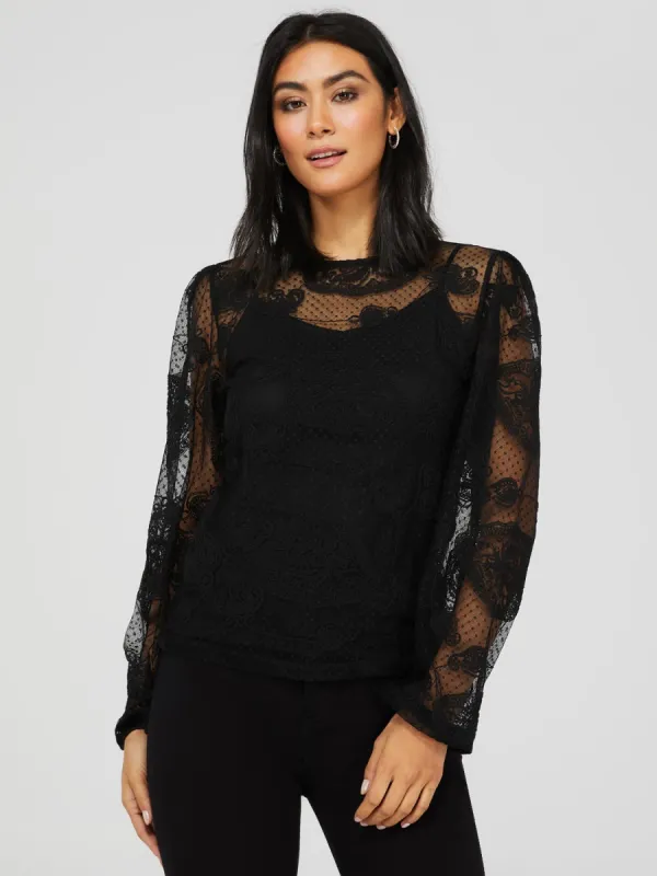 Floral Embroidered Mesh Top With Cami sold by Suzy Shier