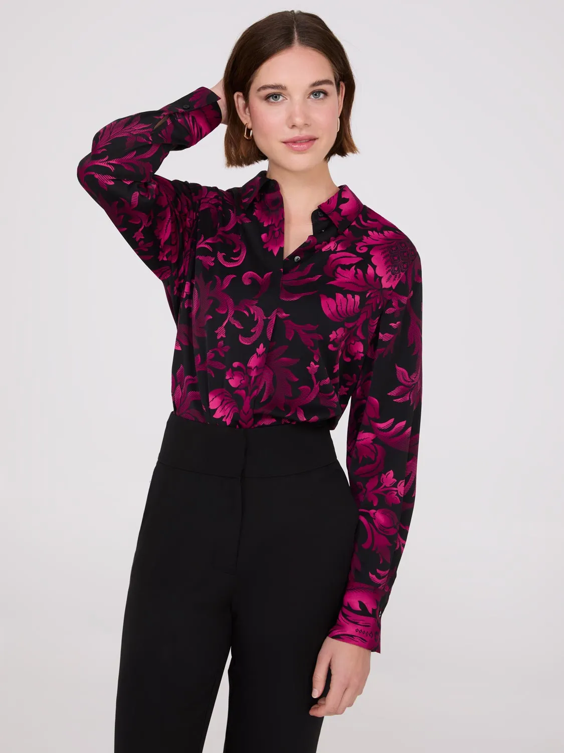 Floral Print Rounded Hem Blouse sold by Suzy Shier